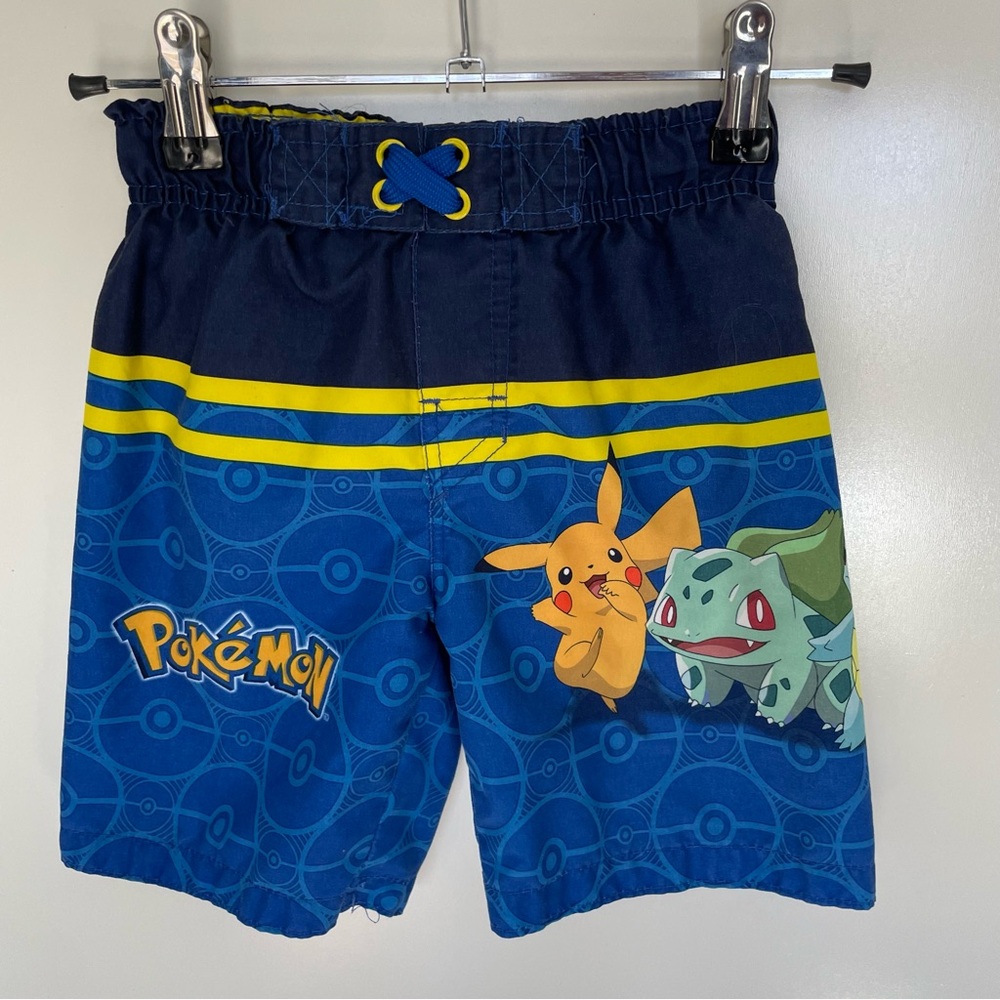 Pokeman Boy's Blue Pikachu & Bulbasaur Swim Shorts, size XS